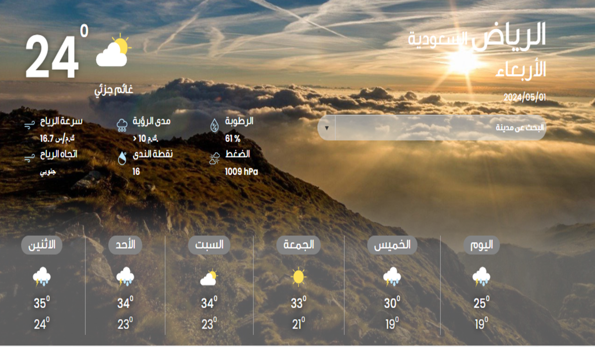 عاجل ورسميًا .. المركز الوطني للأرصاد يوضح أخبار الطقس اليوم الأربعاء 1 مايو 2024