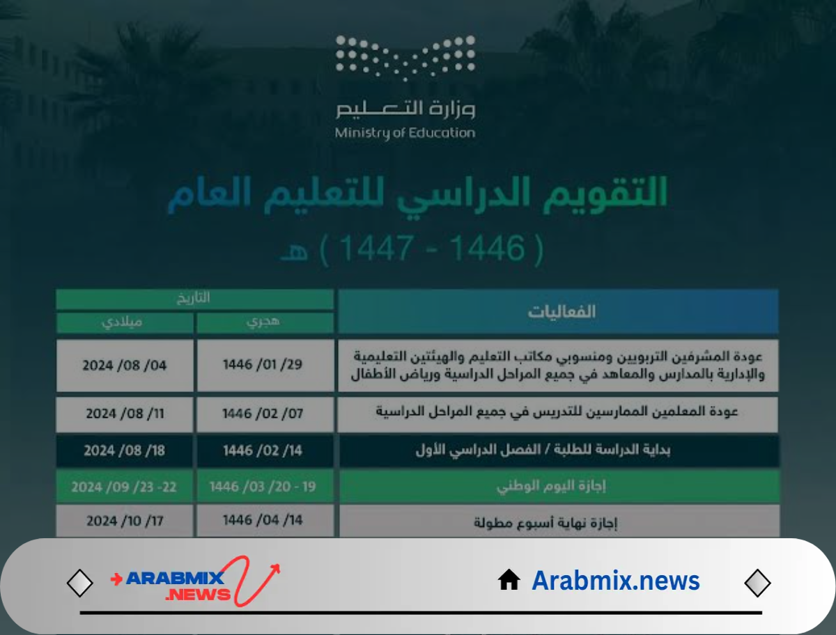 ” وزارة التعليم ” السعودية تعلن التقويم الدراسي 1446 بعد التعديل الأخير