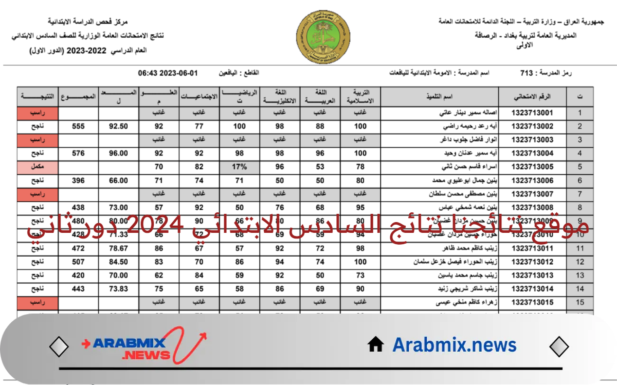 وزارة التربية العراقية تتيح رابط موقع نتائجنا نتائج السادس الابتدائي 2024 دور ثاني